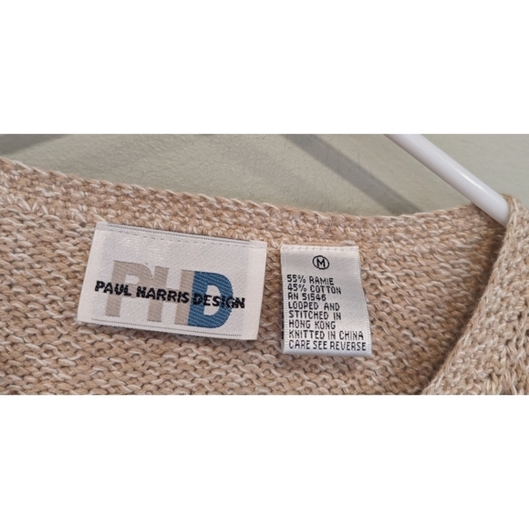 Paul Harris Design Vintage Tan Knit Cotton Ramie Embroidered Cardigan Medium - Picture 8 of 9